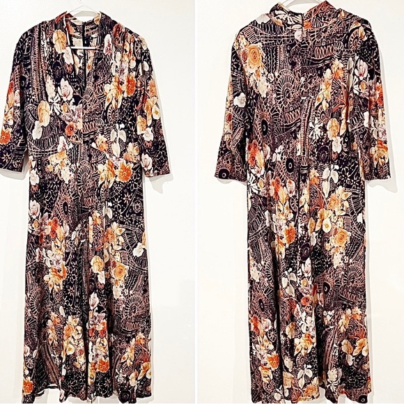 🔷Soft Surroundings Adamaris Navy floral geometric, V-Neck, 3/4 sleeves, Maxi XL - Picture 5 of 11